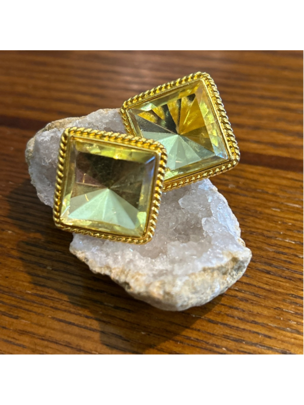 Women's KJL Gold Tone Yellow Square Clip-On Earrings One Size